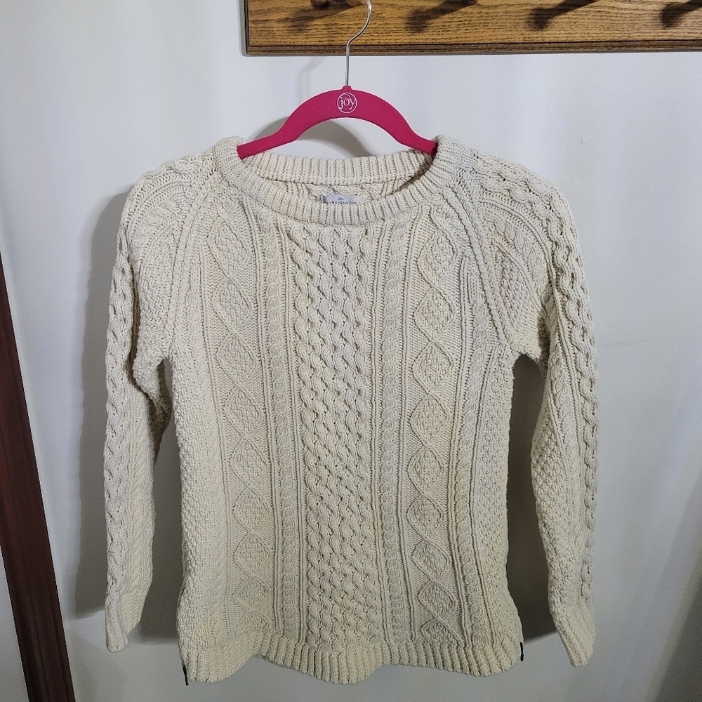 LL Bean Signature Women's Cream Heavy Cable Knit Tunic Sweater, Size XS